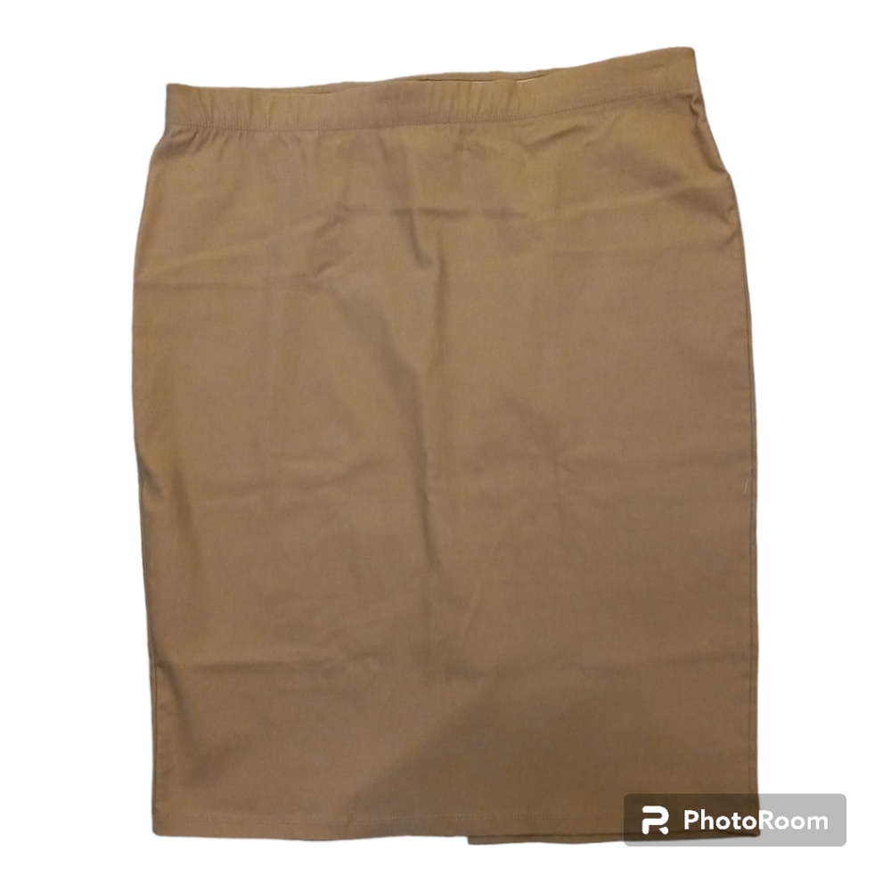 Women Midi Stretch Skirt Tan Khaki Cooling Classic Fit